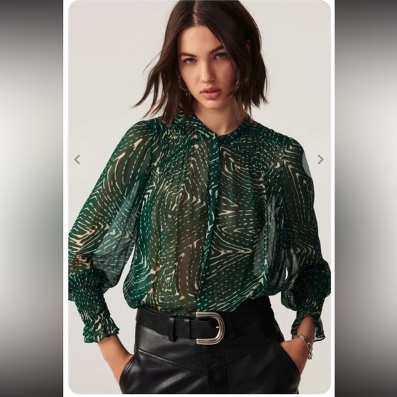 ba&sh Tops - BA&SH Green Patterned Blouse Sz3/US8